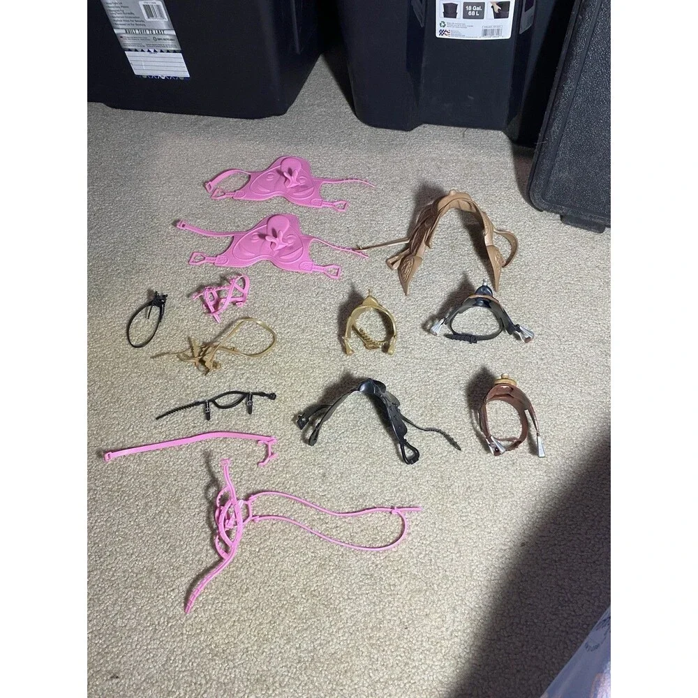 Lot Vintage Toy Horse Tack - Mixed Brands Saddles, Bridles, Reins & Bits